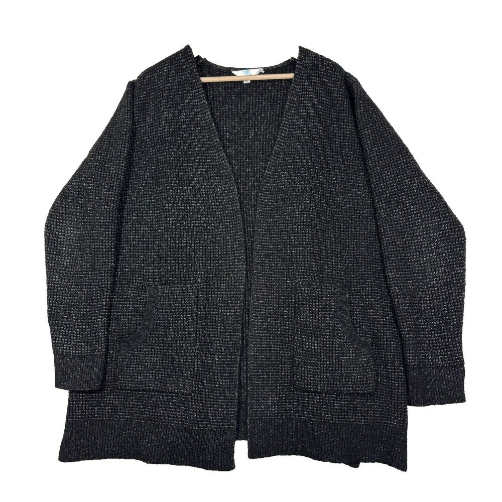 Chunky Open Cardigan Womens XXL (20) Black White Pockets Grandpa Dad Grunge‎